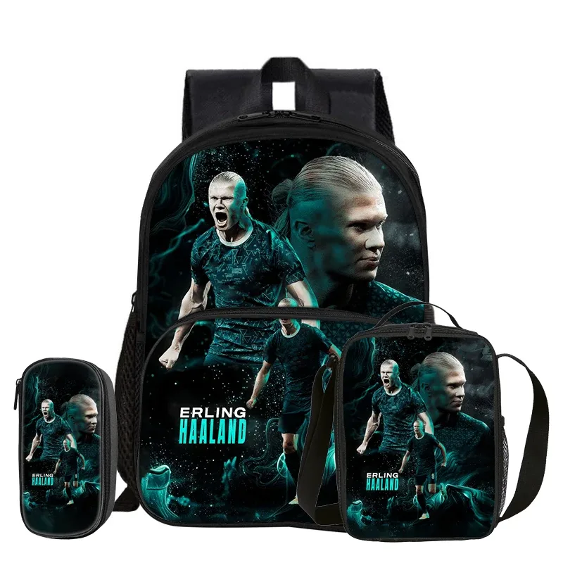 sac dos nylon bleu motifs football erling haaland grand bandoulière arquée sac déjeuner pochette enfant usage voyage