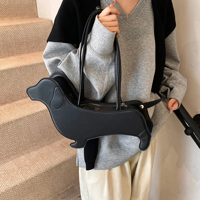 sac à bandoulière teckel tridimensionnel en cuir pu, sac à main rétro design sous les bras pour femmes, sac de transport tendance