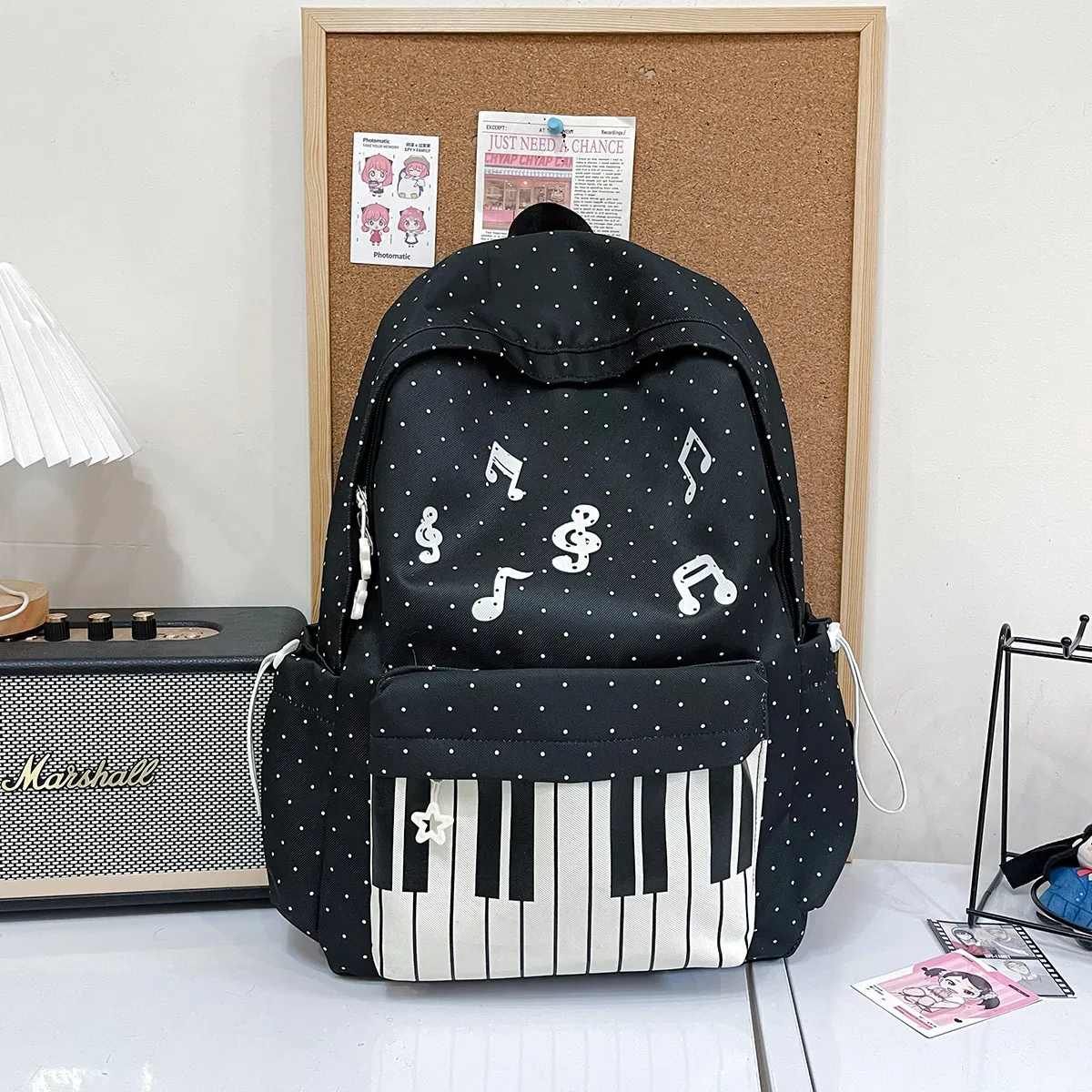 sac à dos à touches de piano à pois, sac à dos de style japonais à blocs de couleur, sac à dos en forme de piano de style scolaire, grand sac de voyage pour femmes