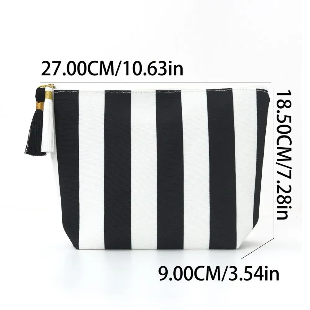 sac de maquillage en velours côtelé à haute esthétique, grande capacité, motif rayé, trousse de toilette, sac de rangement, accessoire de mode