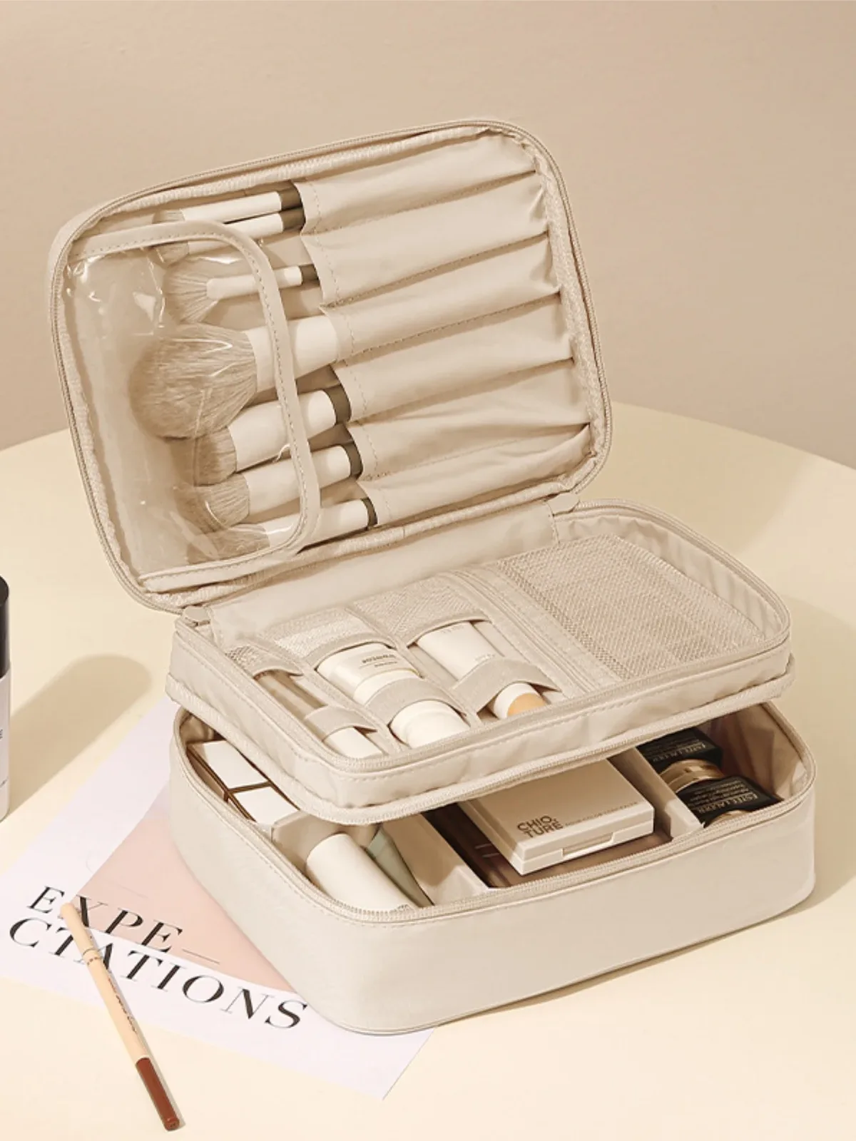 tissu oxford épais, modèle à une ou deux couches, unisexe, sac de toilette et de maquillage à la mode, idéal pour les voyages, les vacances, les déplacements professionnels et les sorties quotidiennes. sac de toilette et de maquillage pratique et multifonctionnel, conçu pour ranger et organiser les batteries externes, les câbles de données, les lotions, les produits de soins pour la peau, les pinceaux de maquillage, les brosses à dents, le dentifrice, etc. , trousse de maquillage de voyage étanche, indispensable pour ranger les pinceaux de maquillage et les outils de broderie