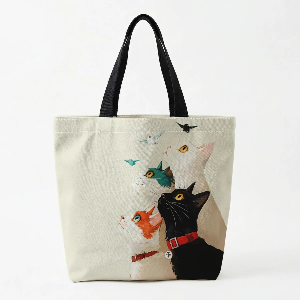 1 pièce, sac à main motif chat empilé, sac à main réutilisable et tendance, sac à main multifonctionnel, sac de shopping en toile imprimée