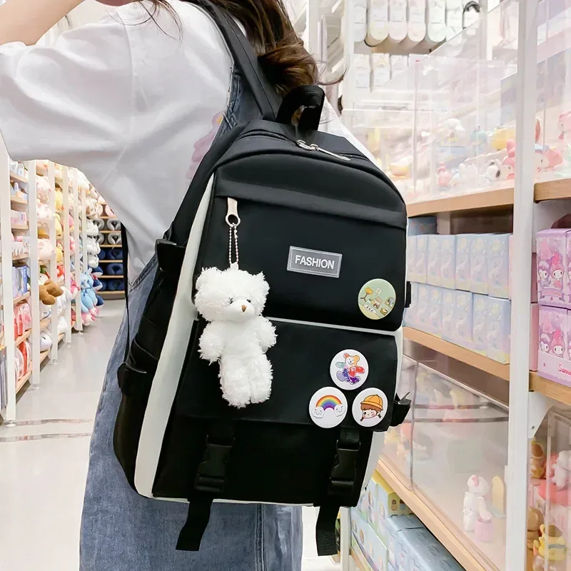 sac dos polyester violet clair gris blanc badgeurs mignons accessoires bricolage voyage école adolescente