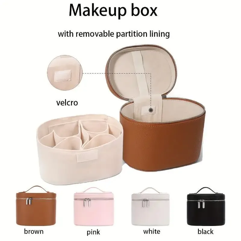trousse de maquillage portable en cuir pu avec séparateur amovible, organisateur de cosmétiques, sac à main de grande capacité, trousse de toilette de voyage pour femmes, cadeaux