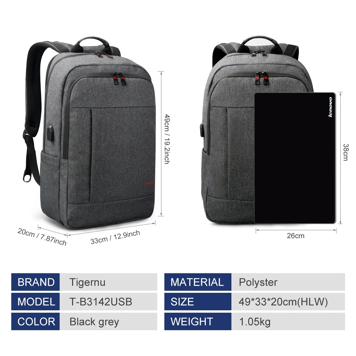 tigernu-sac à dos antivol avec chargement usb pour femme, sac à dos pour ordinateur portable 15.6-17 pouces, sac à dos scolaire mochila, sac décontracté pour femme