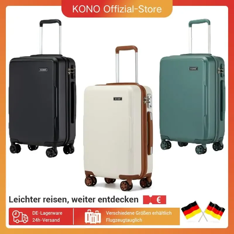 valises à main kono s/m/l, coque rigide légère en pc+abs avec serrure tsa, 4 roues multidirectionnelles, compa