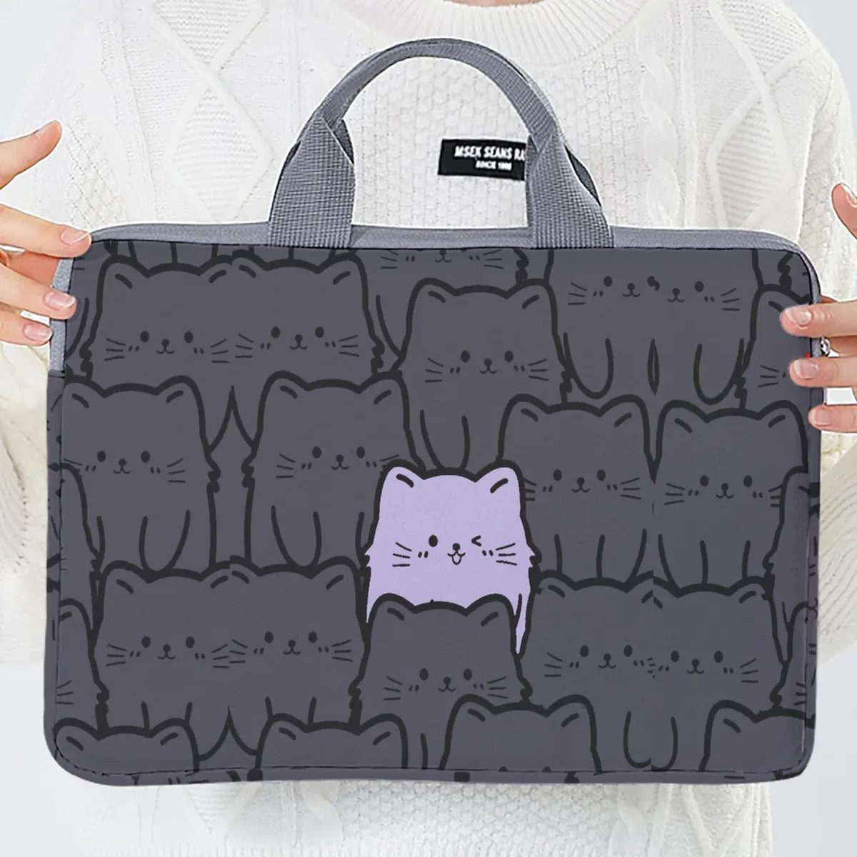 sacoche polyester chat noir motifs chats graphiques protection ordinateur portable voyage business école université travail