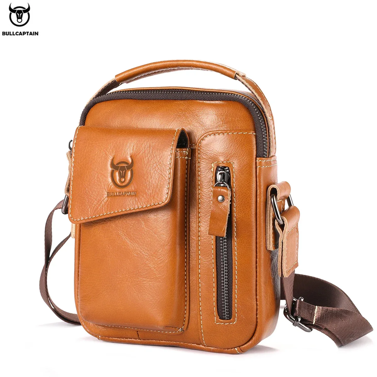 bullcaptain décontracté mode hommes sac de messager affaires portable sac à main homme en cuir sac à bandoulière mobile 6.5 ''sacs pour téléphone