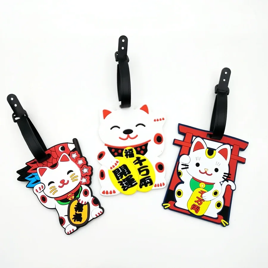 1 pièce/2 pièces/3 pièces zhaocai chat étiquette de bagage pendentif voyage essentiel aéroport bagages anti perte étiquette d'identification nom de bagage unisexe