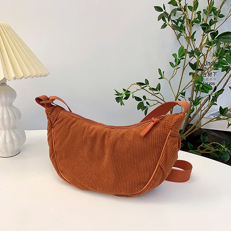 sac à bandoulière hobos en velours côtelé pour femmes, couleur unie, rétro décontracté, sacs à bandoulière pour dames, sacs à main de voyage quotidiens, sacoche