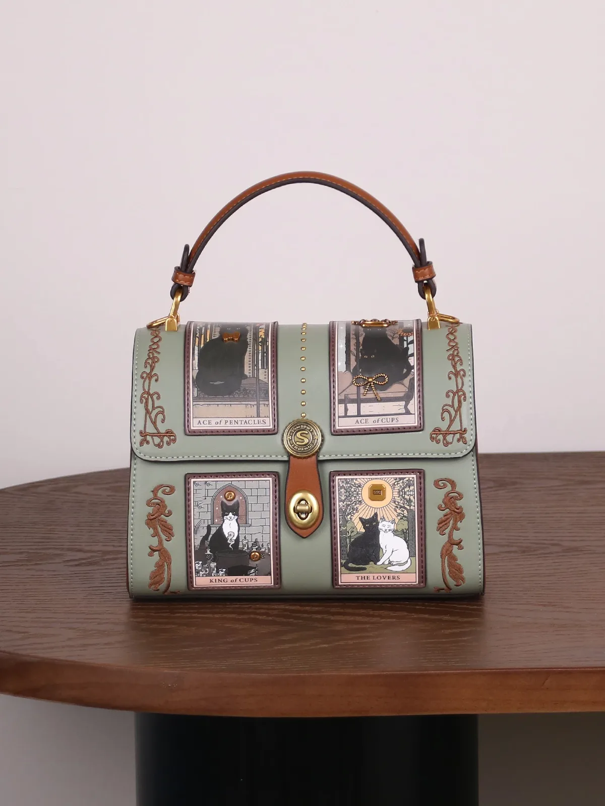 nouveau sac à main de luxe pour femme 2026, style rétro, sac boston tarot, motif chat mignon, sac docteur rose et violet unique