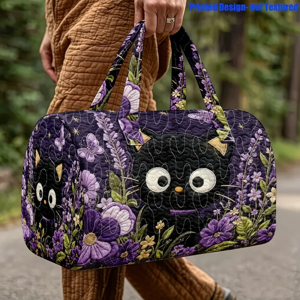 sac imprimé à motifs de petits chats noirs, de grande capacité, portable, polyvalent et tendance, idéal pour les voyages et les sacs à main.