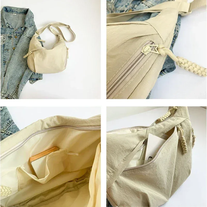 sac à bandoulière en tissu doux pour femmes, couleur unie, style étudiant décontracté, grands sacs à main, sacs hobos pour femmes