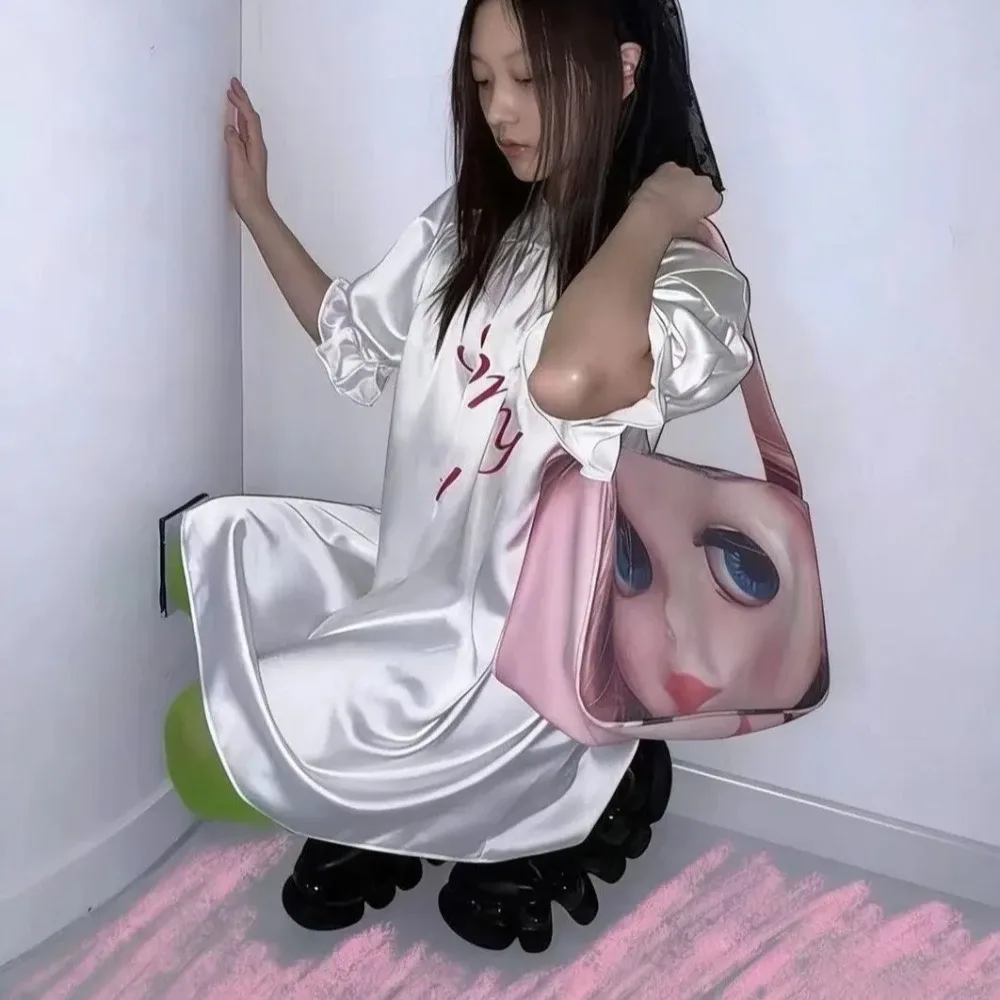 sac nuage imprimé poupée y2k pour femme en cuir pu, sac à bandoulière sous le bras grande capacité, forme boulette, sac fourre-tout décontracté