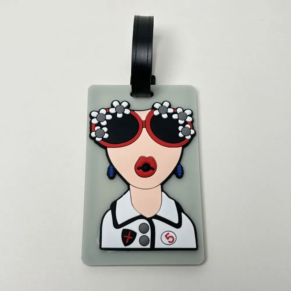 étiquette de bagage en silicone souple, mignonne, avec lanière, étiquette d'identification de valise pour fille drôle, étiquette de carte d'embarquement anti-perte