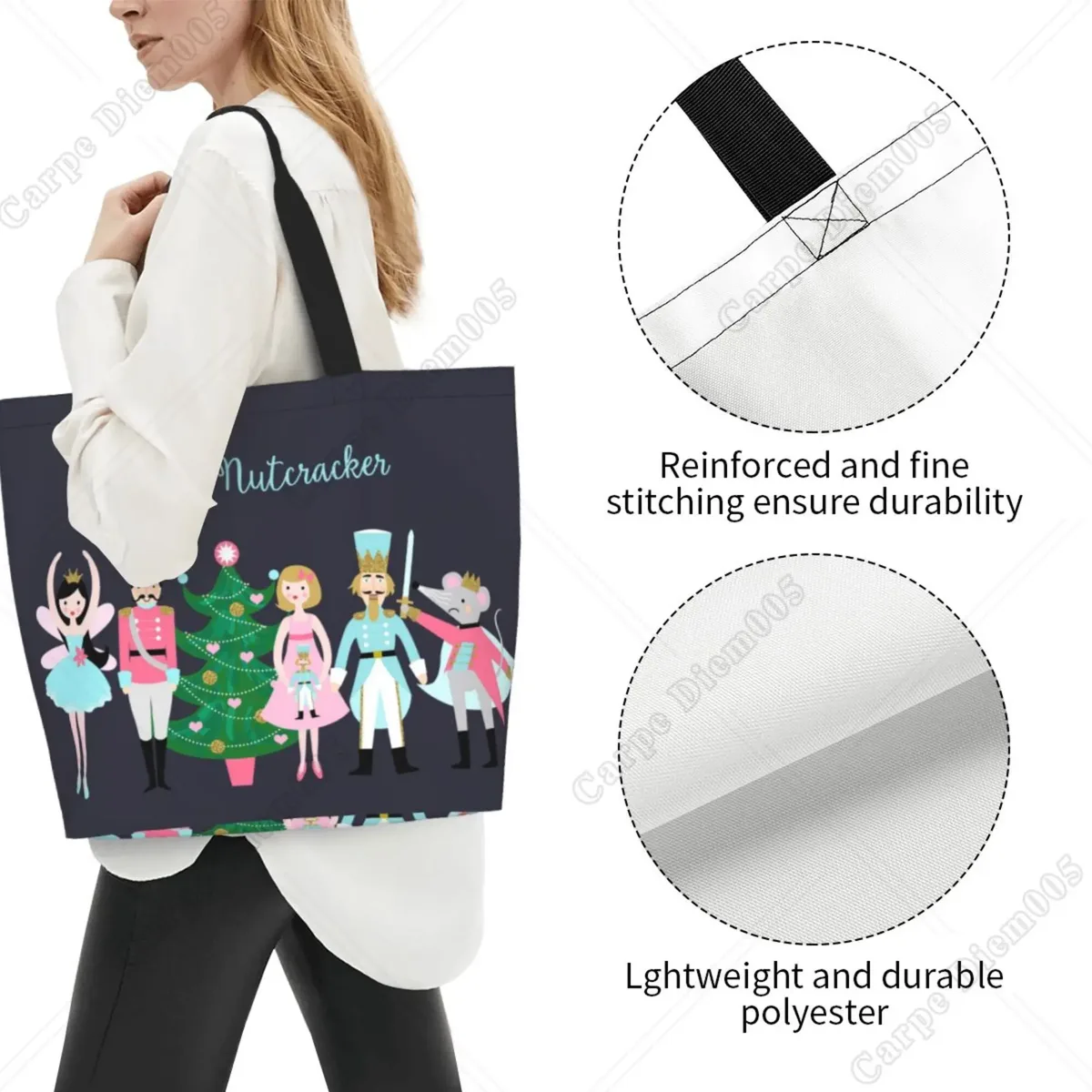 sac fourre-tout réutilisable pour femme, sac à main casse-noisette, sac à provisions, cadeau de travail, arbre de noël, marine, initié
