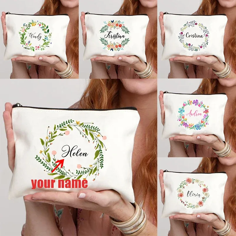 guirlande nom personnalisé toile sac cosmétique voyage fermeture éclair rangement trousses de toilette rétro trousse à crayons enseignant mariée cadeau personnaliser