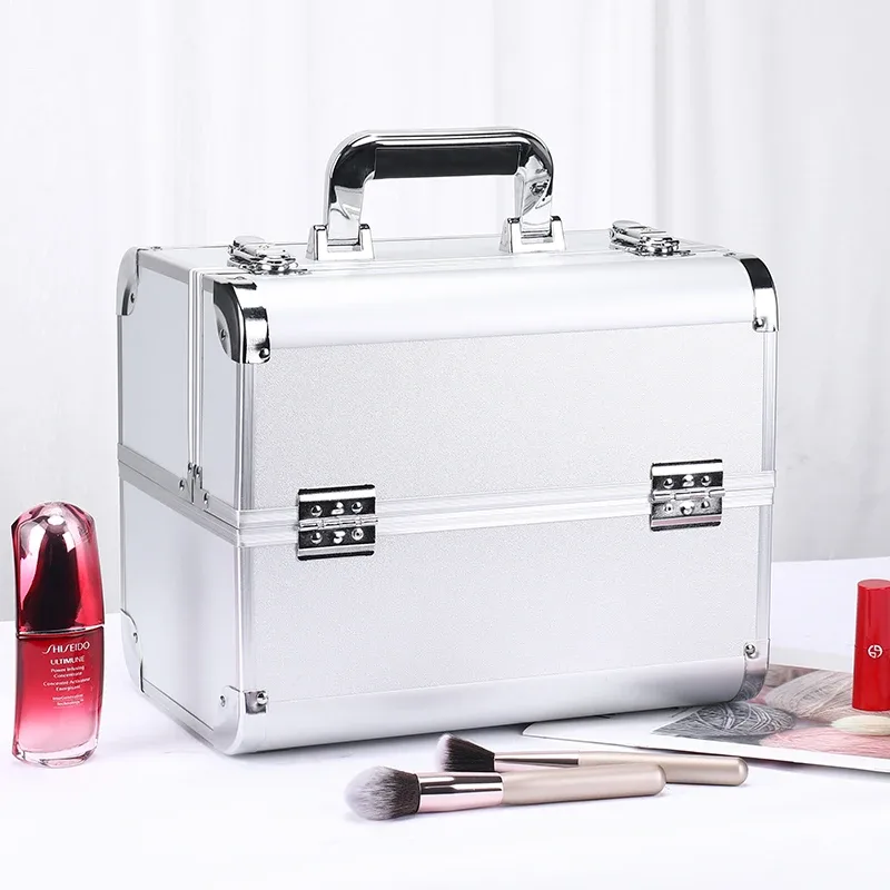 mallette de maquillage pro réglable, 4 plateaux coulissants, étui à cosmétiques, boîte de rangement, compartiments verrouillables