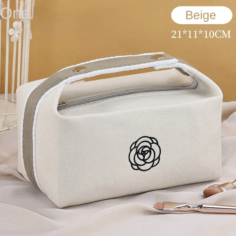 trousse de maquillage portable en toile de camélia, sac de rangement pour cosmétiques et soins de la peau, articles de toilette de grande capacité, voyage, détermination de la qualité supérieure