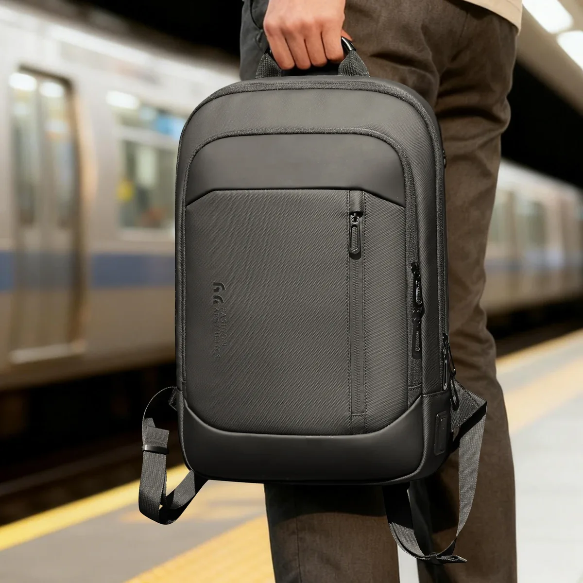 sac à dos pour ordinateur portable hk slim 15,6 pouces pour hommes, sac à dos d'affaires léger, antivol, étanche, sac de voyage pour l'école, sac pour hommes avec port usb