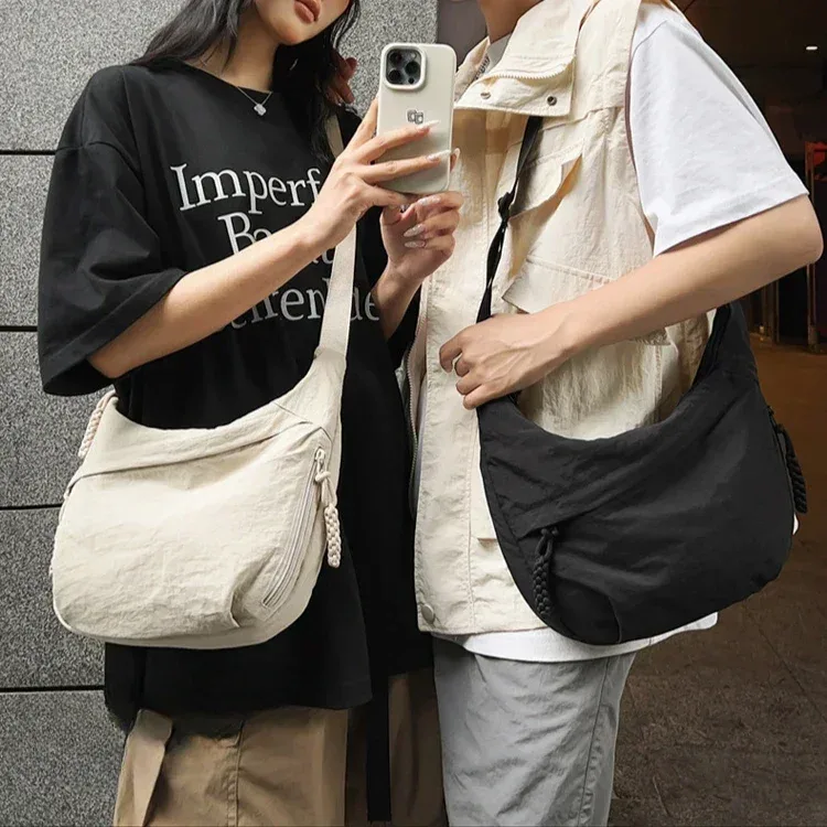 sac à bandoulière en tissu doux pour femmes, couleur unie, style étudiant décontracté, grands sacs à main, sacs hobos pour femmes