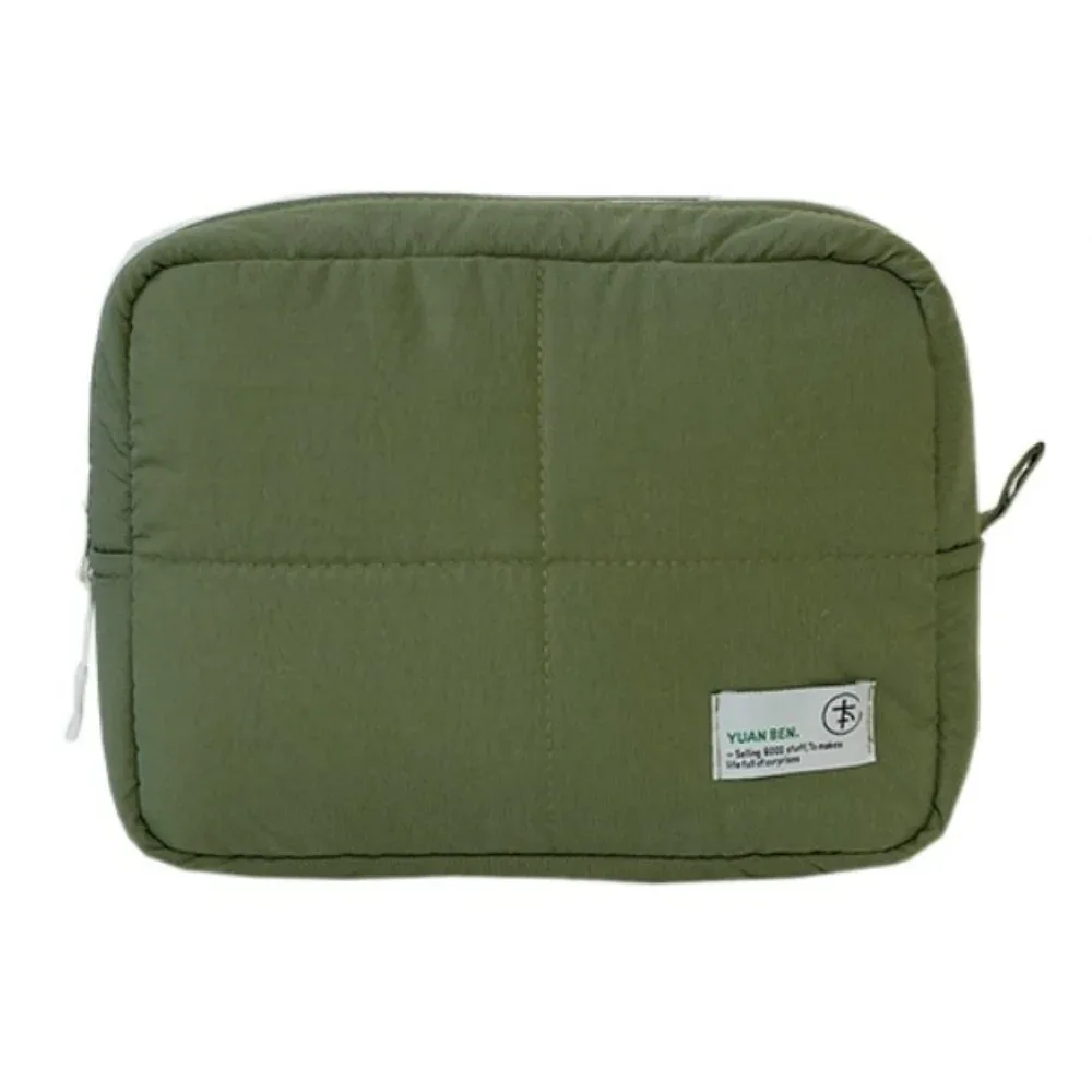 trousse de maquillage matelassée carrée type puffer, pochette cosmétique souple couleur unie, sac de rangement pour soins de la peau, voyage
