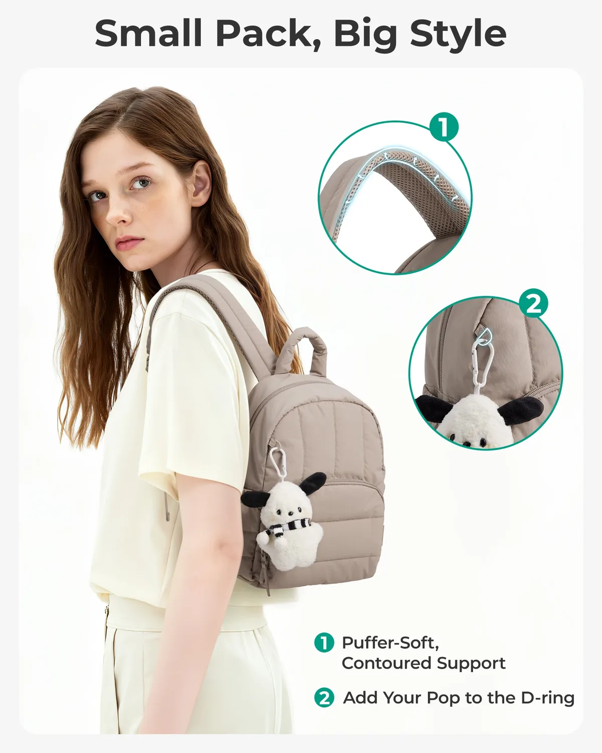 sac dos polyester beige motif quadrillé petit format voyage imperméable confortable transport journee usage quotidien