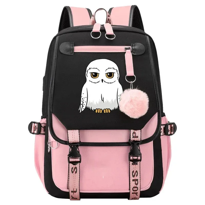 sac à dos anime hedwig night owl en nylon, sacs de voyage pour étudiants, sacs à livres, sacs à dos décontractés pour ordinateur portable avec port usb