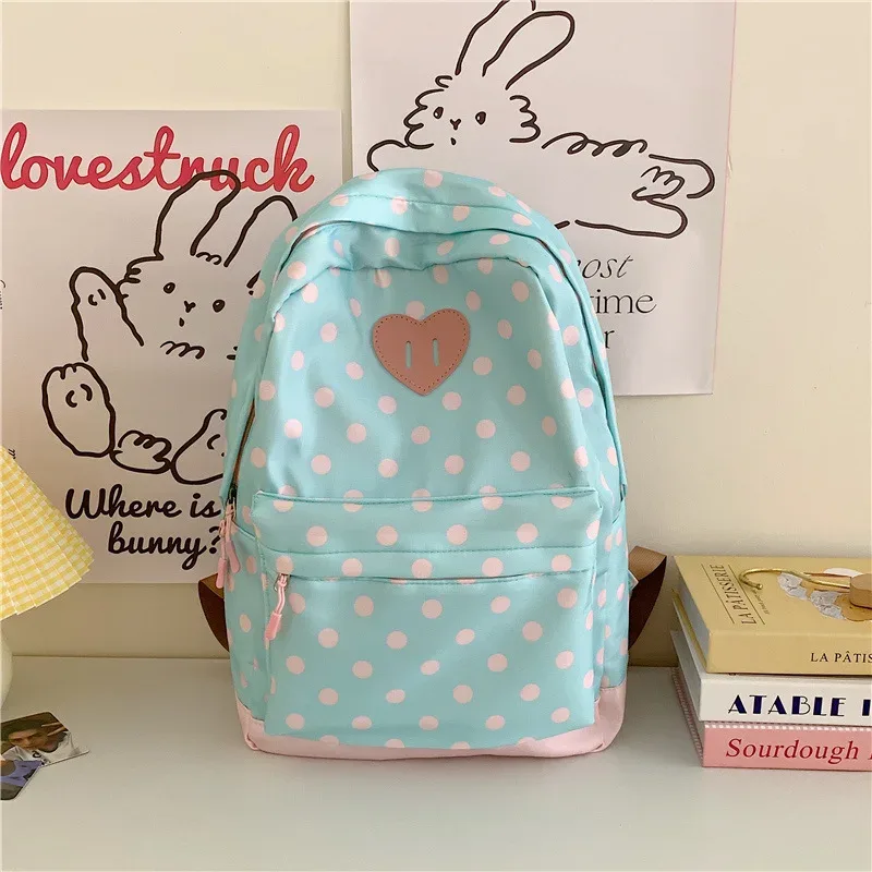 sac à dos d'école coréen vintage à pois, léger, pour voyage, décontracté, pour femmes et étudiantes, grande capacité