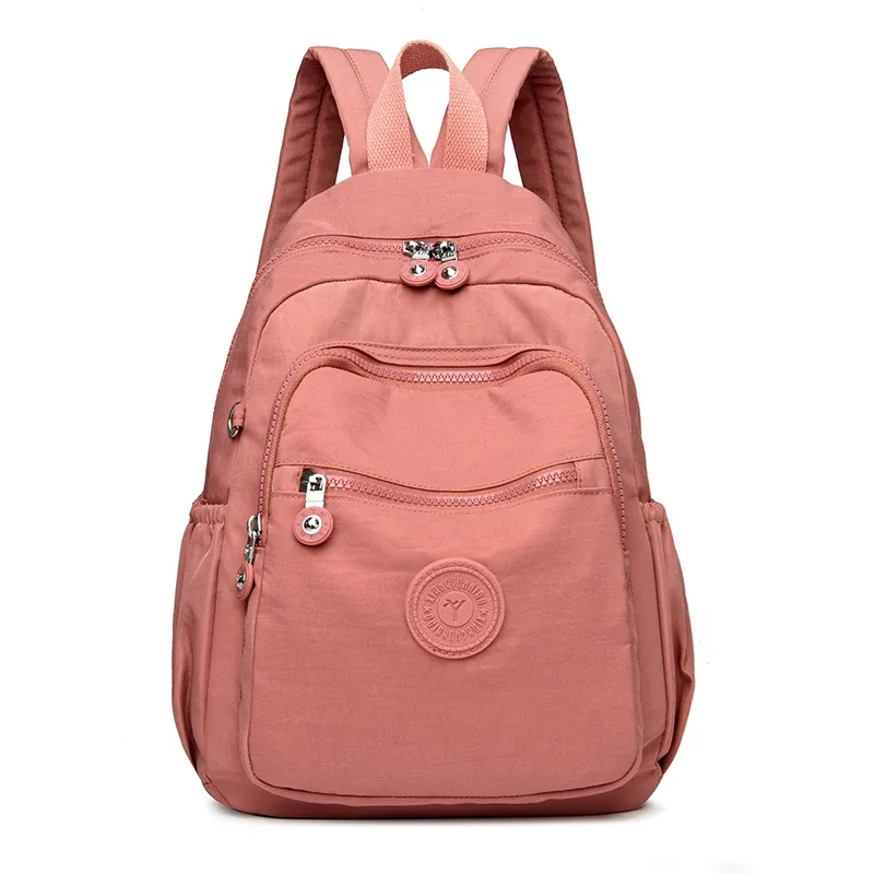 sac dos nylon unisexe noir poche latérale fermeture éclair doublure beige imprimé usage journalier