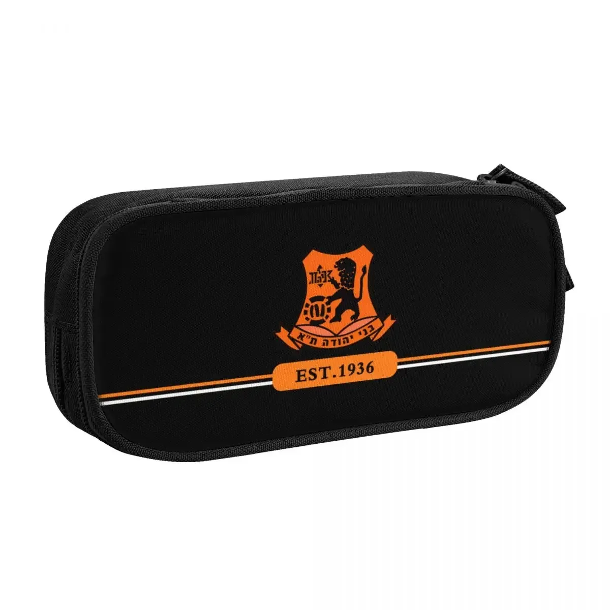 pochette rangement polyester motif lion lettre hébraïque orange noire voyage fournitures scolaires cosmétiques organise stockage grande capacité multiusage