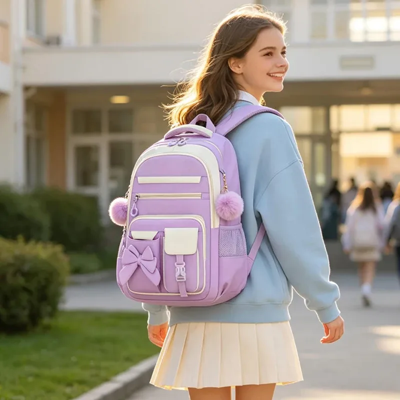 Sac Dos Oxford Université Motif Papillon Violet Blanc Rose Imperméable Poche Limon Poche Integree Courbe Dos Voyage Quotidien Transport