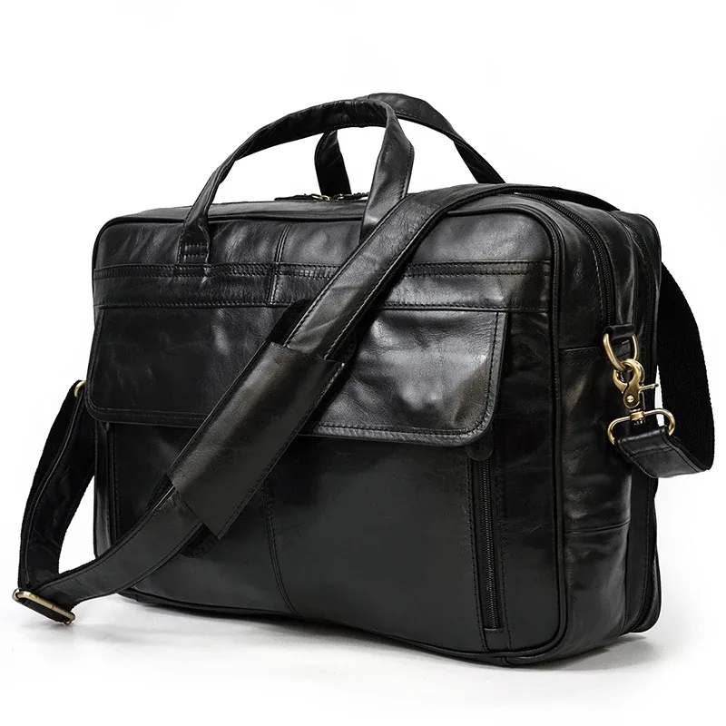 sac d'affaires en cuir véritable pour homme, étui à bombes multifonction, sac de voyage pour homme, fourre-tout vintage, grand sac initié, cheval élan, ordinateur portable 17"