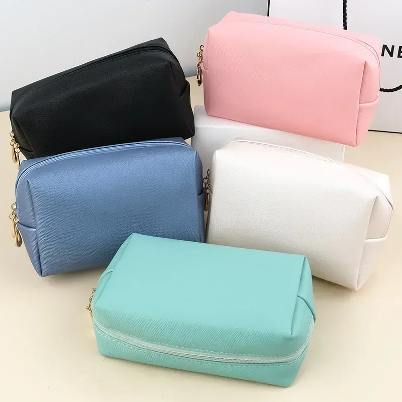 sacs à cosmétiques en cuir pu avec fermeture éclair pour femme, trousse de maquillage, étui à rouge à lèvres, trousses de toilette étanches, petit et grand, mode féminine, 1pc