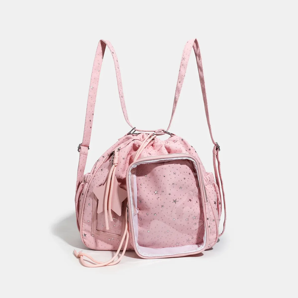 nouveau sac à dos ita y2k à cordon de serrage à pois étoilés, sac à bandoulière transparent mignon pour fille, grande capacité, sac à dos de présentation pour poupées diy