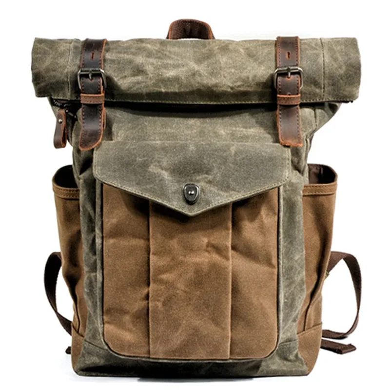 sacs à dos en toile vintage de luxe pour hommes, toile de cire d'huile, sac à dos de voyage en cuir, grands sacs de jour imperméables rétro