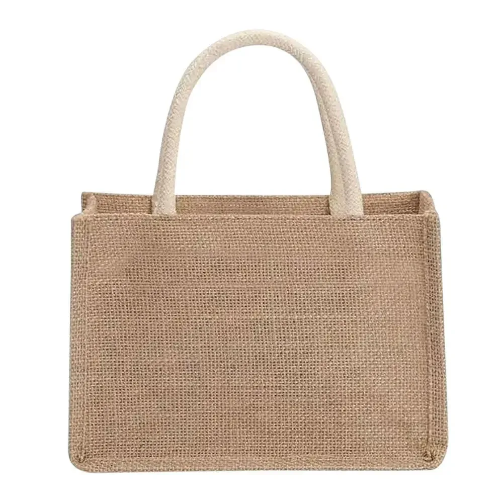 sac fourre-tout en toile de jute imperméable vintage, sacs en bambou, sac à main beige décontracté de grande capacité, sacs de plage portables, sacs d'évaluation de voyage