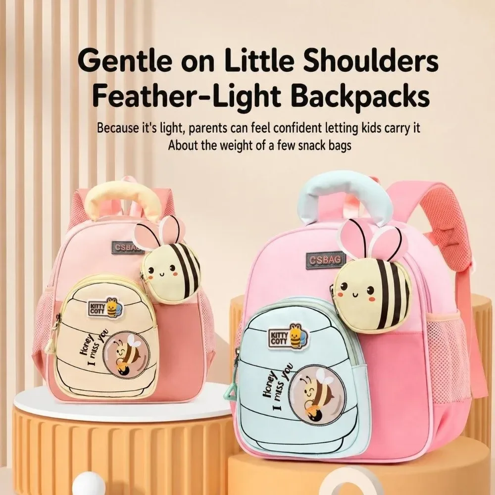 sac à dos pour enfants motif petite abeille de dessin animé, bretelles élargies, ergonomique, léger, soulage la charge, sac à dos pour la maternelle.