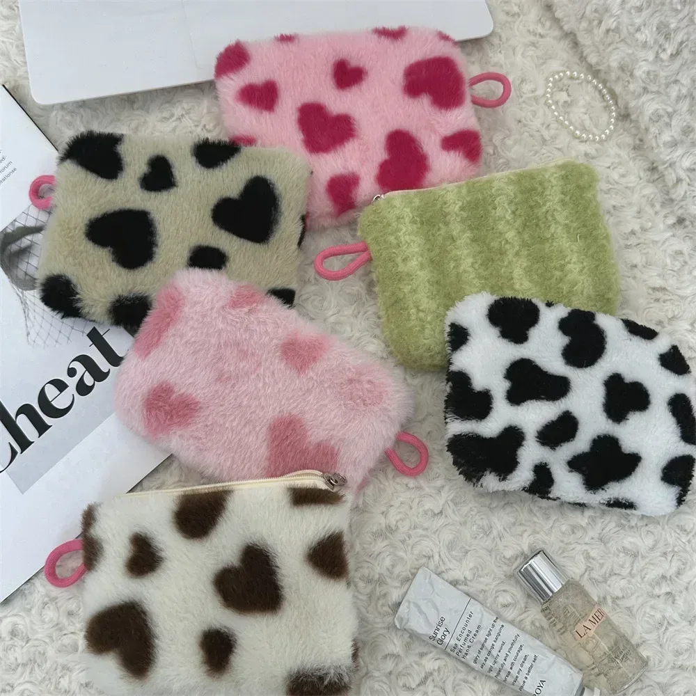 petit sac de rangement portable en peluche douce pour femme, trousse de maquillage, sacs à main, pochette à fermeture éclair, sac à main moelleux, sacs à cosmétiques en fourrure pour femme