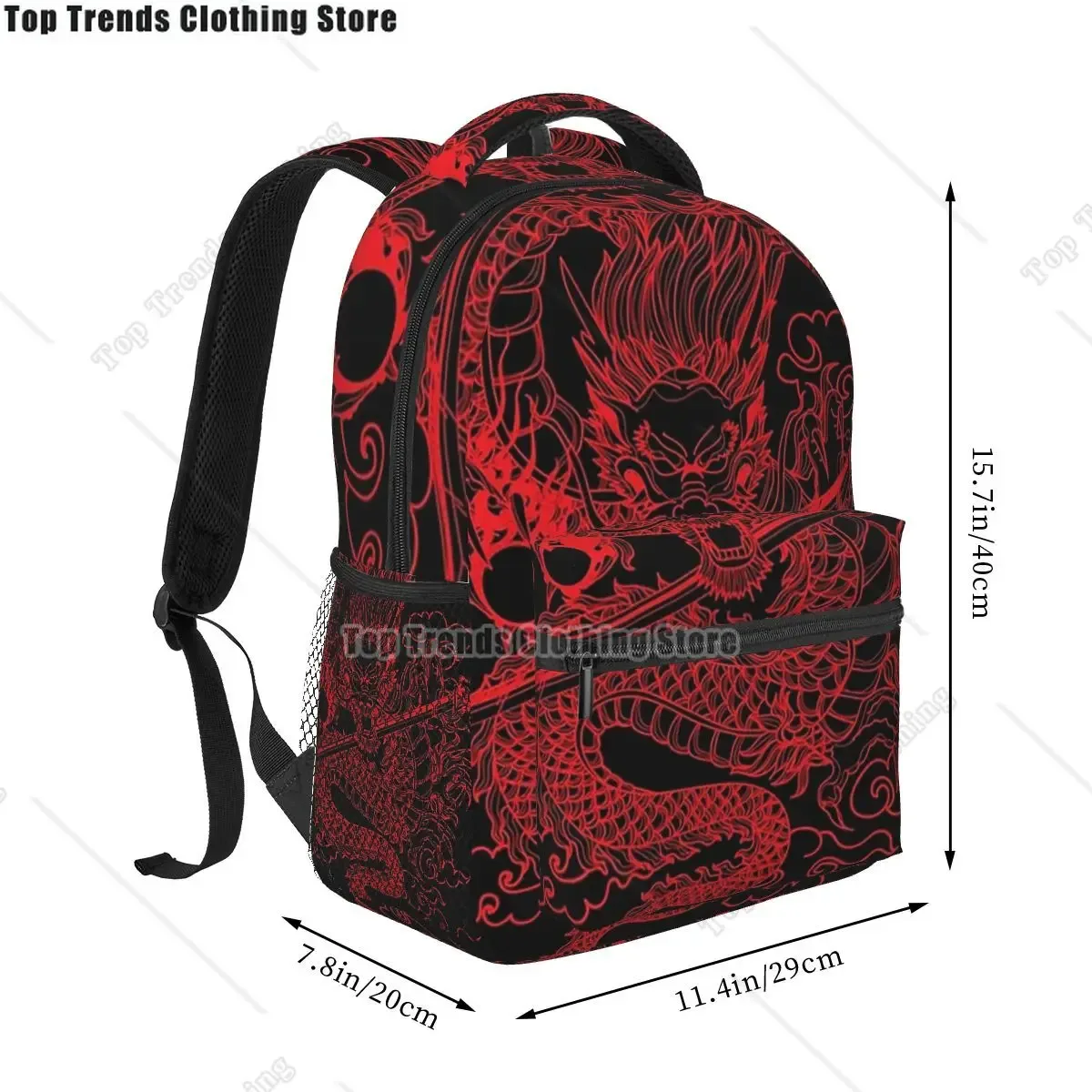 dragon chinois rouge avec fond noir sacs à dos garçons filles bookbag étudiants sacs d'école dessin animé sac à dos pour ordinateur portable sac à bandoulière