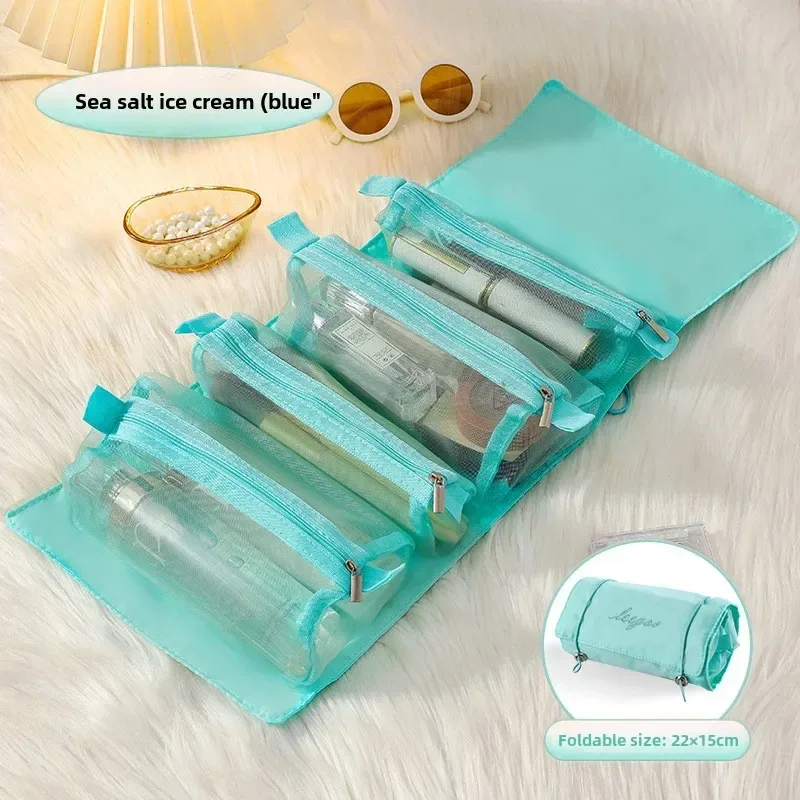 trousse de maquillage quatre-en-un amovible, trousse de voyage pliable multifonctionnelle et simple pour femmes, rangement de cosmétiques et de produits de toilette