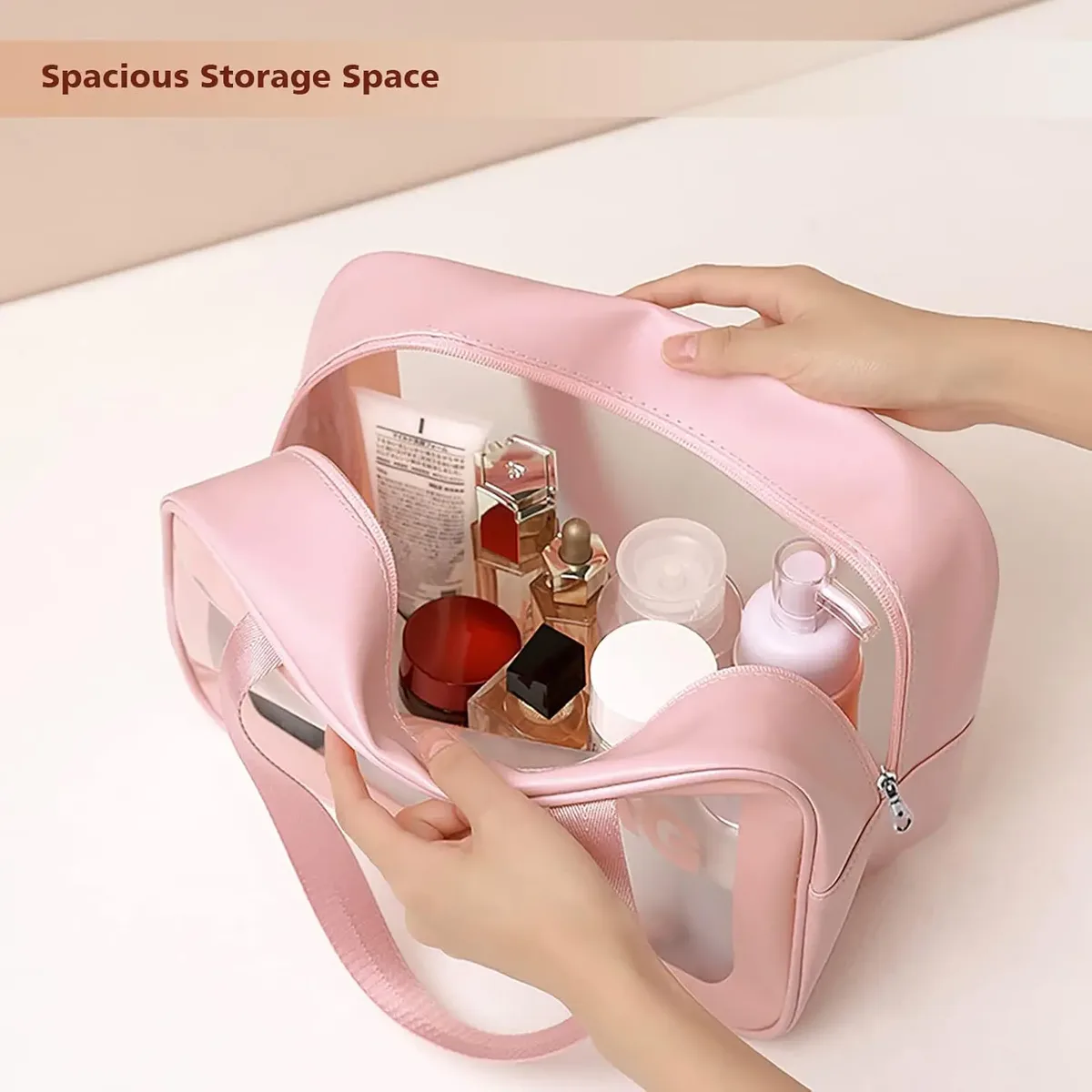 grande capacité, sac cosmétique transparent en pvc imperméable, sac de voyage portable pour le rangement des maquillages, sac à main en cuir pu, organisateur de toilette.