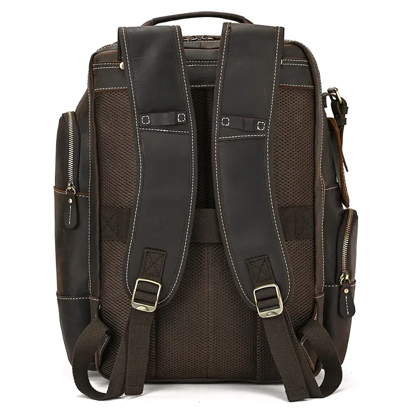 sac à dos de voyage en cuir véritable pour hommes, sac à dos de grande capacité, sacs à dos pour ordinateur portable masculin, mode de luxe, 15.6