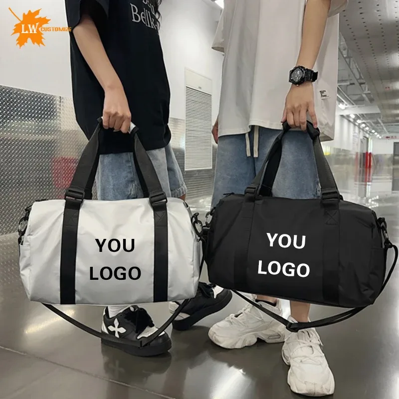Sac à bagages personnalisé avec logo imprimé pour femme, sac de fitness léger, sac de rangement de voyage, nom et motif personnalisés