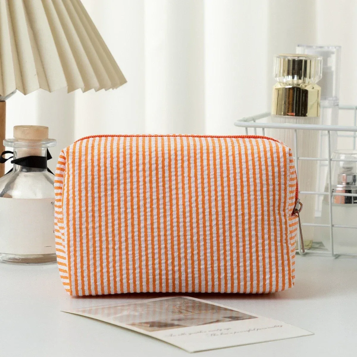 sac à cosmétiques rayé, trousse de maquillage rose violet pour femmes, organisateur de voyage avec fermeture éclair