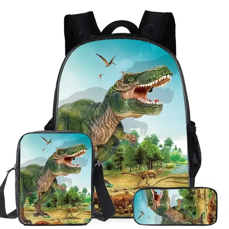 classique populaire dessin animé dinosaure 3d imprimé 3 pièces/ensemble élèves sacs d'école sac à dos pour ordinateur portable sac à dos sac à bandoulière incliné trousse à crayons