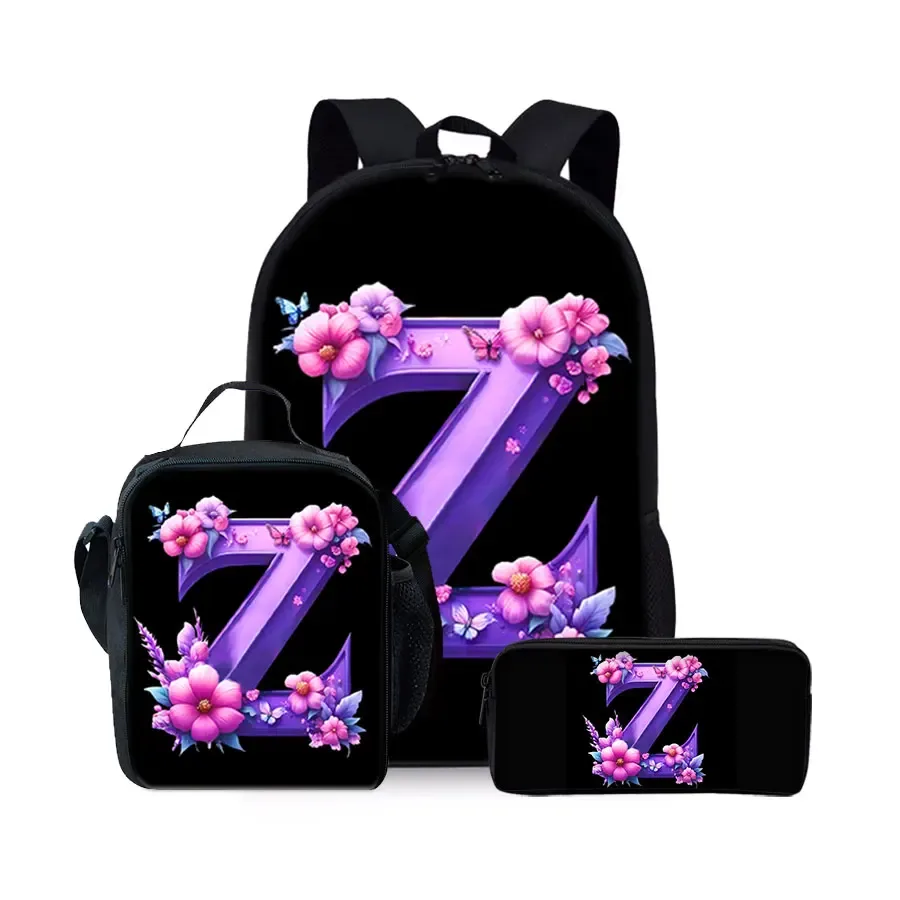 nouvel ensemble de sacs à dos trois pièces à motif alphabet anglais pour garçons et filles – meilleurs cadeaux – sac à dos scolaire plat 2d dessin animé pour enfants