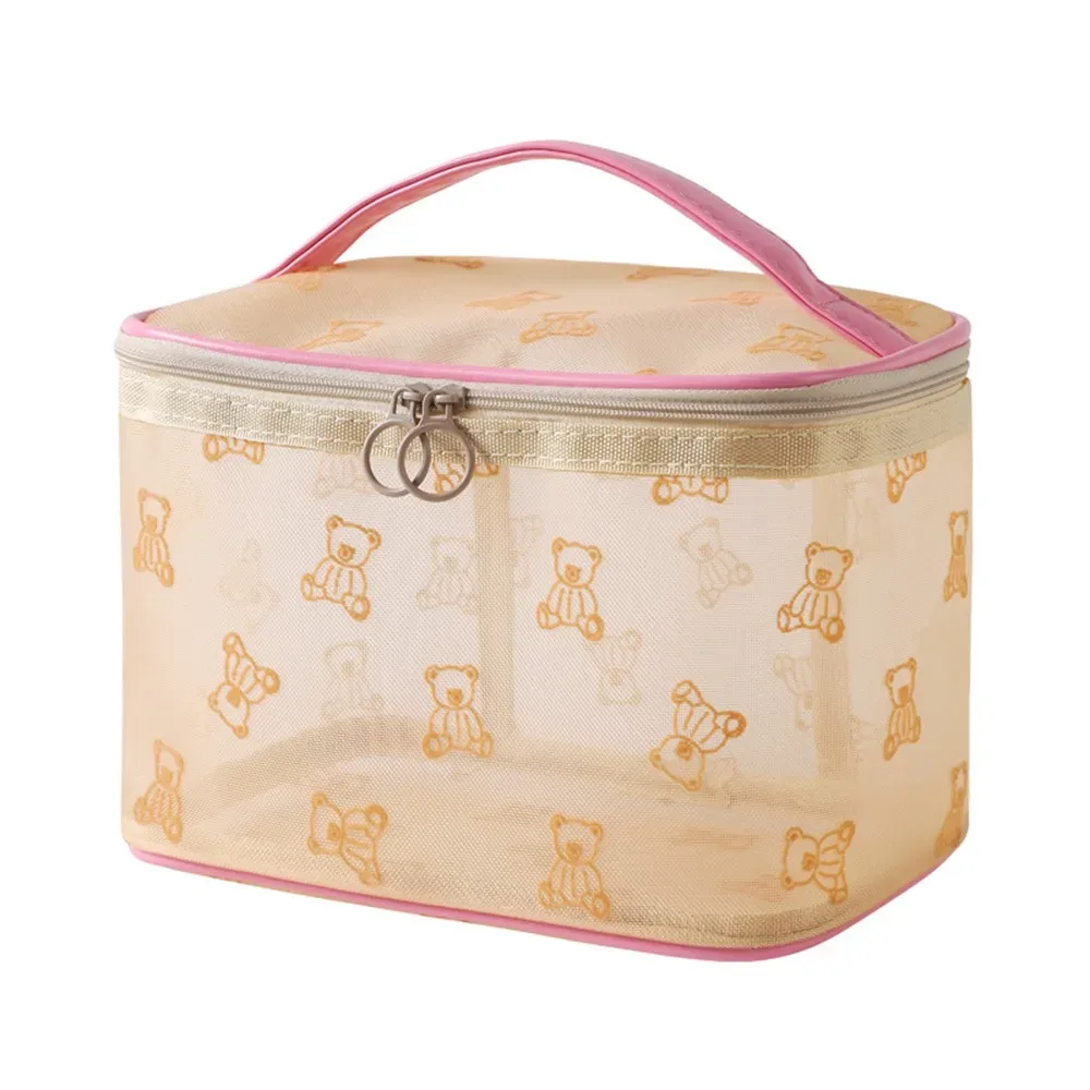 sacs à cosmétiques en maille grande capacité, pochette de rangement multifonctionnelle pour articles de toilette, fermeture éclair avec poignée, organisateur d'objets divers pour le camping