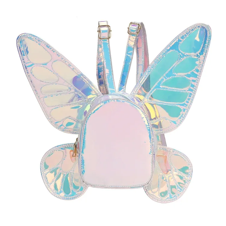 mode femmes laser mini sac à dos papillon ailes d'ange sac à dos pour filles voyage sac à dos décontracté sac d'école en cuir holographique