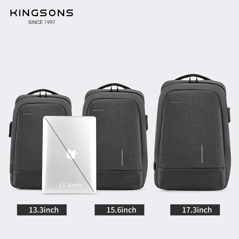 kingsons-sac à dos antivol pour hommes et femmes, sac d'école, sac à dos pour ordinateur portable 15.6 ", 17.3", sac de voyage à main mochila